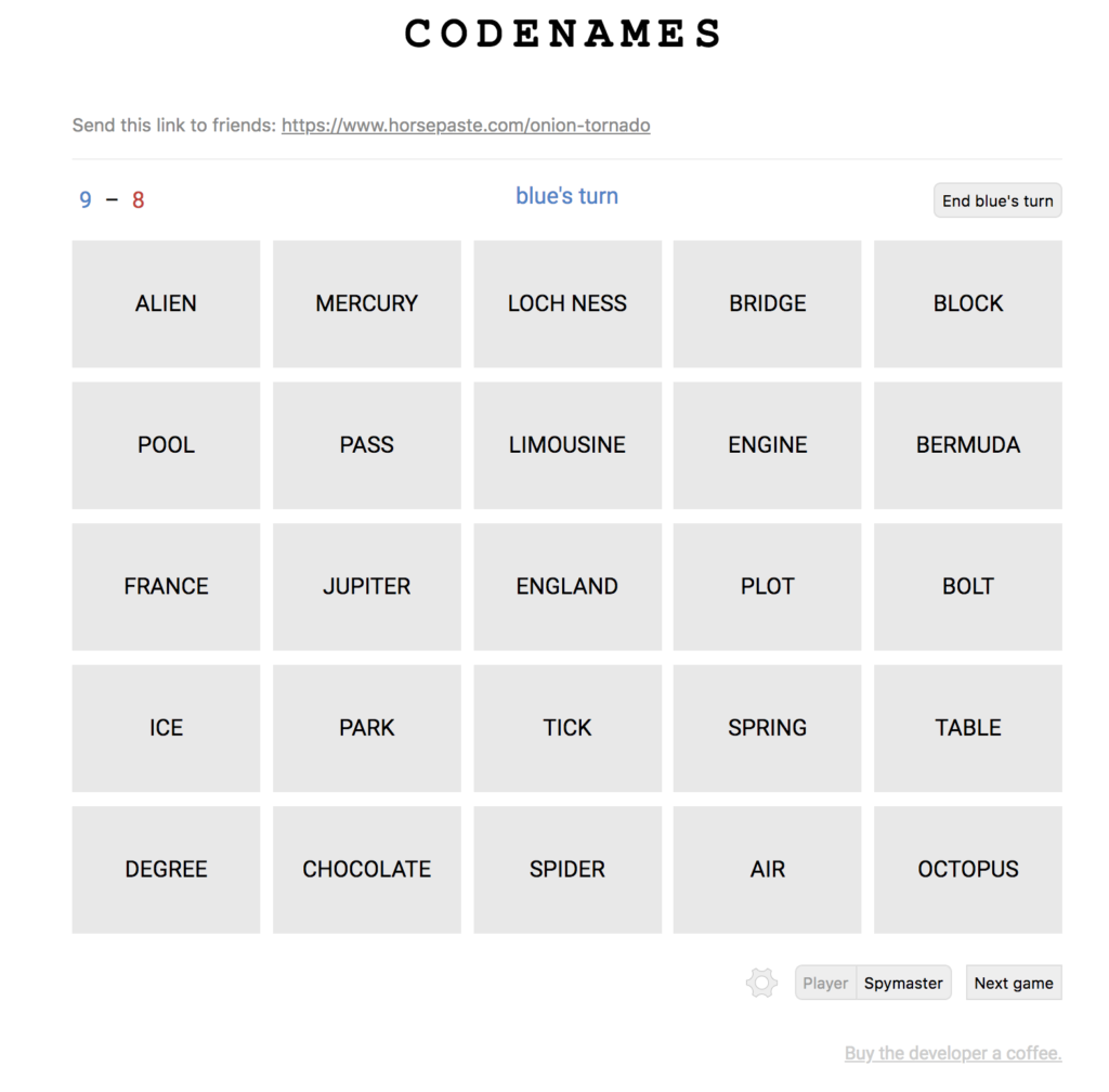 Playing Codenames Online is easy